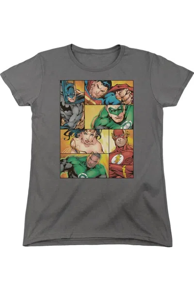 Gildan Justice League Of America Hero Boxes Short Sleeve Womens Tee / T-shirt In Gray