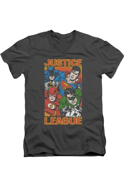 Gildan Justice League Of America Hero Mashup Short Sleeve Adult V Neck Premium Cotton Tee / T-shirt In Pink