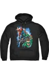 Gildan Justice League Of America Heroes Unite Adult Pull Over Hoodie / Hooded Sweatshirt In Black