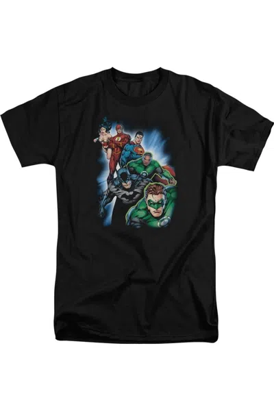 Gildan Justice League Of America Heroes Unite Short Sleeve Adult Tall Tee / T-shirt In Black