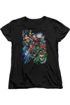 Gildan Justice League Of America Heroes Unite Short Sleeve Womens Tee / T-shirt In Black