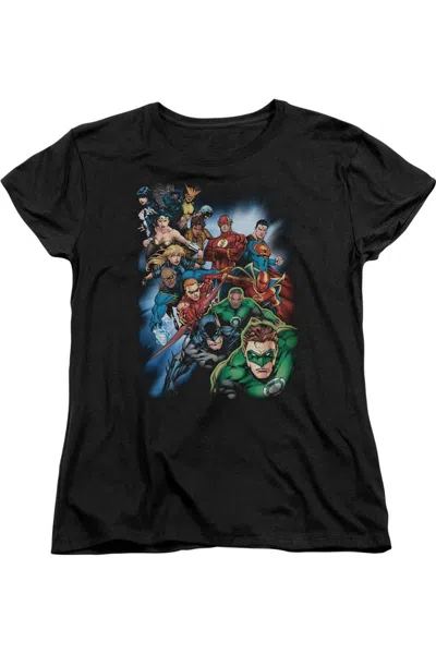 Gildan Justice League Of America Heroes Unite Short Sleeve Womens Tee / T-shirt In Black