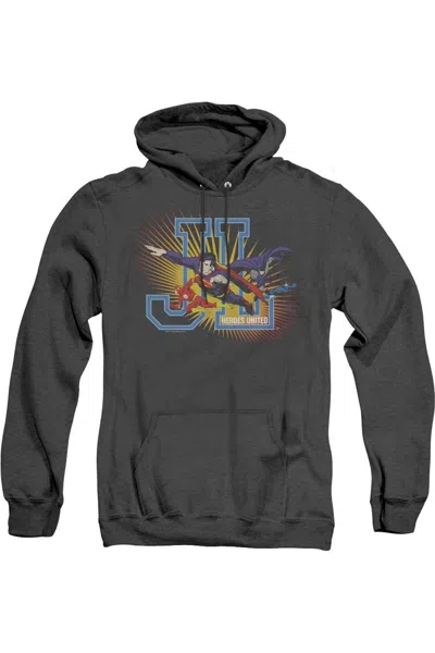 Gildan Justice League Of America Heroes United Adult Heather Hoodie / Hooded Sweatshirt In Black
