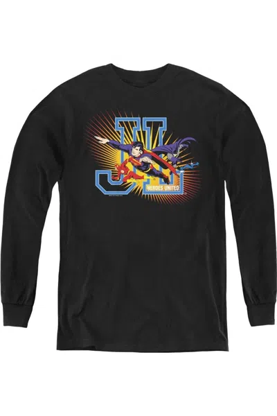 Gildan Kids' Justice League Of America Heroes United Youth Long Sleeve Tee / T-shirt In Black