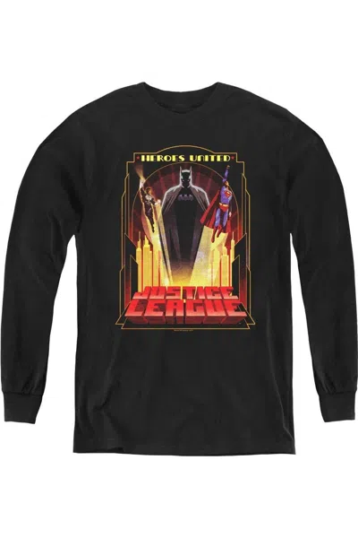 Gildan Kids' Justice League Of America Heroes United Youth Long Sleeve Tee / T-shirt In Brown