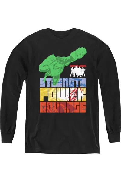 Gildan Kids' Justice League Of America Heroic Qualities Youth Long Sleeve Tee / T-shirt In Black