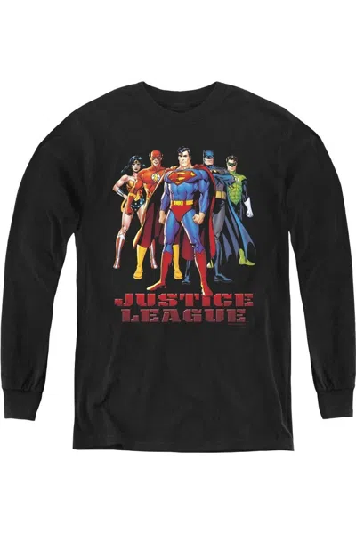 Gildan Kids' Justice League Of America In League Youth Long Sleeve Tee / T-shirt In Black