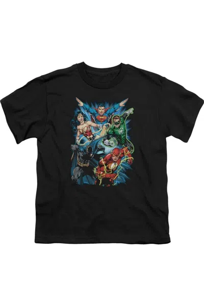 Gildan Kids' Justice League Of America Jl Assemble Short Sleeve Youth Tee / T-shirt In Black