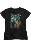 Gildan Justice League Of America Jl Assemble Short Sleeve Womens Tee / T-shirt In Black