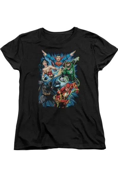Gildan Justice League Of America Jl Assemble Short Sleeve Womens Tee / T-shirt In Black