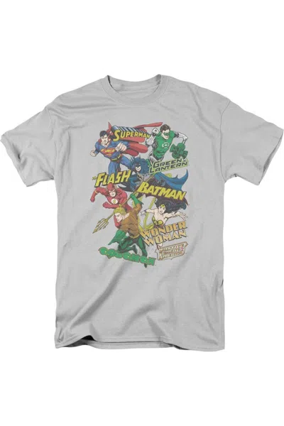Gildan Justice League Of America Justice Collage Short Sleeve Adult Tee / T-shirt In Silver
