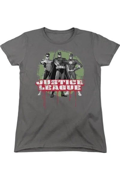 Gildan Justice League Of America Justice League Of America Trio Short Sleeve Womens Tee / T-shirt In Gray