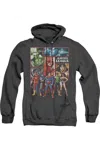Gildan Justice League Of America Justice League Panels Adult Heather Hoodie / Hooded Sweatshirt In Black