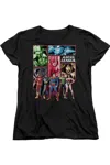 Gildan Justice League Of America Justice League Panels Short Sleeve Womens Tee / T-shirt In Black