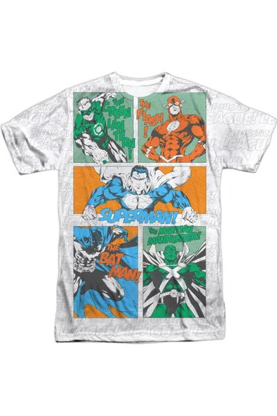 Gildan Justice League Of America Justice Panels Short Sleeve Adult Poly Crew Tee / T-shirt In White