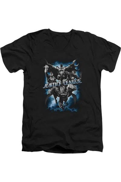 Gildan Justice League Of America Justice Storm Short Sleeve Adult V Neck Tee / T-shirt In Black