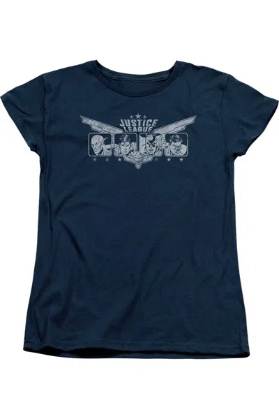 Gildan Justice League Of America Justice Wings Short Sleeve Womens Tee / T-shirt In Blue