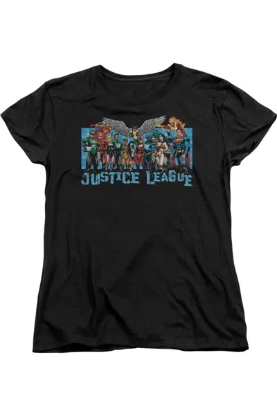 Gildan Justice League Of America League Lineup Short Sleeve Womens Tee / T-shirt In Black