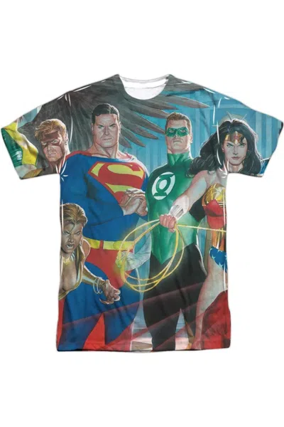Gildan Justice League Of America League Of Heroes Short Sleeve Adult Poly Crew Tee / T-shirt In White