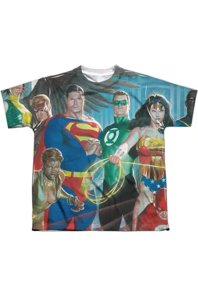Gildan Kids' Justice League Of America League Of Heroes Short Sleeve Youth Poly Crew Tee / T-shirt In Multi