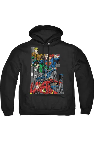 Gildan Justice League Of America Lettered League Adult Pull Over Hoodie / Hooded Sweatshirt In Black