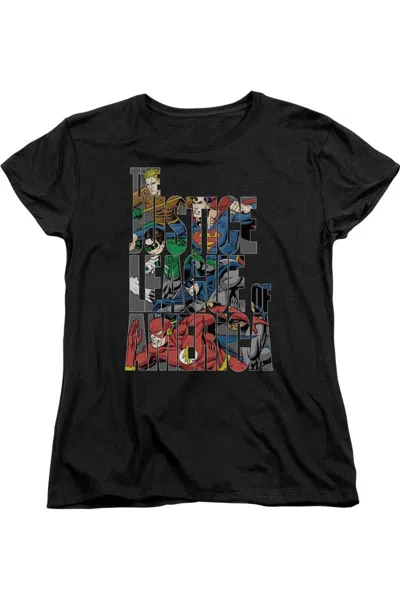 Gildan Justice League Of America Lettered League Short Sleeve Womens Tee / T-shirt In Black