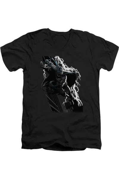 Gildan Justice League Of America Lighting Crashes Short Sleeve Adult V Neck Tee / T-shirt In Black