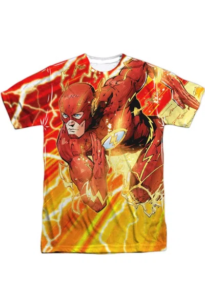 Gildan Justice League Of America Lightning Dash Short Sleeve Adult Poly Crew Tee / T-shirt In White