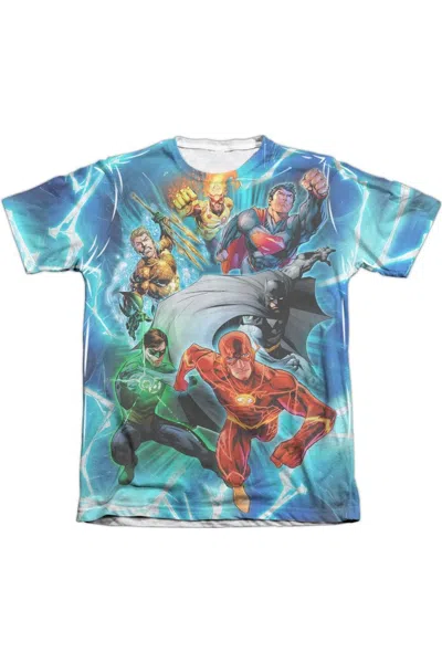 Gildan Justice League Of America Lightning Team Adult Poly/cotton Short Sleeve Tee / T-shirt In Blue