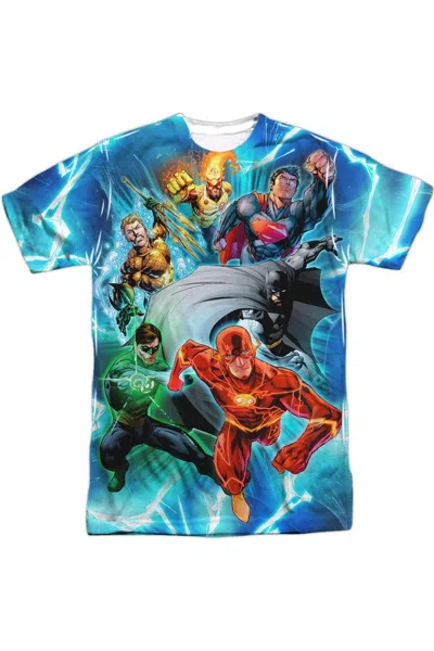Gildan Justice League Of America Lightning Team Short Sleeve Adult Poly Crew Tee / T-shirt In White