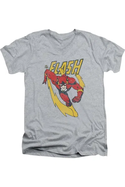 Gildan Justice League Of America Lightning Trail Short Sleeve Adult V Neck Premium Cotton Tee / T-shirt In Gray