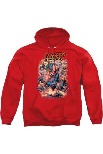 Gildan Justice League Of America Lost Adult Pull Over Hoodie / Hooded Sweatshirt In Red
