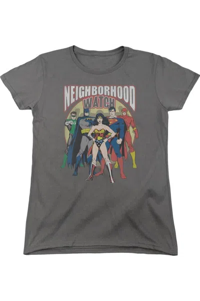 Gildan Justice League Of America Neighborhood Watch Short Sleeve Womens Tee / T-shirt In Pink