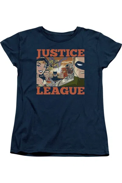 Gildan Justice League Of America New Dawn Group Short Sleeve Womens Tee / T-shirt In Blue