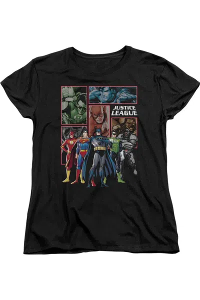 Gildan Justice League Of America New Justice League Of America Panels Short Sleeve Womens Tee / T-shirt In Black