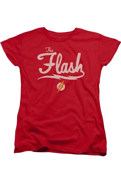 Gildan Justice League Of America Old School Flash Short Sleeve Womens Tee / T-shirt In Red