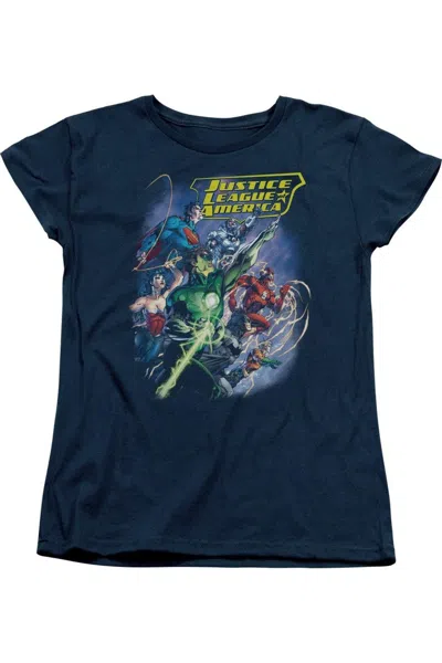 Gildan Justice League Of America Onward Short Sleeve Womens Tee / T-shirt In Blue