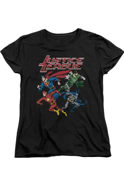 Gildan Justice League Of America Pixel League Short Sleeve Womens Tee / T-shirt In Black