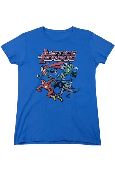 Gildan Justice League Of America Pixel League Short Sleeve Womens Tee / T-shirt In Blue