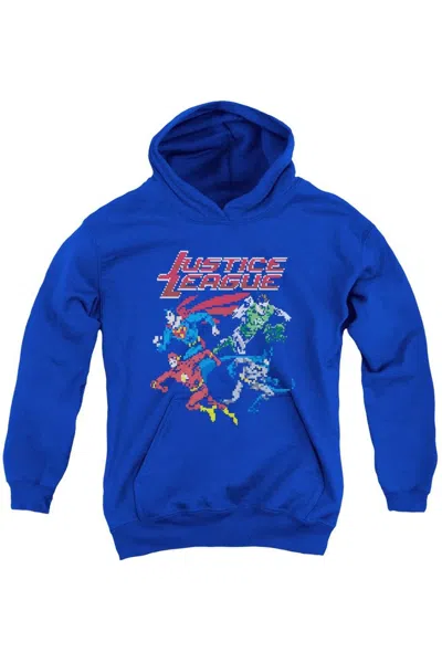 Gildan Kids' Justice League Of America Pixel League Youth Pull Over Hoodie / Hooded Sweatshirt In Blue