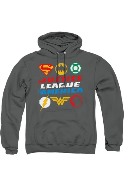 Gildan Justice League Of America Pixel Logos Adult Pull Over Hoodie / Hooded Sweatshirt In Gold