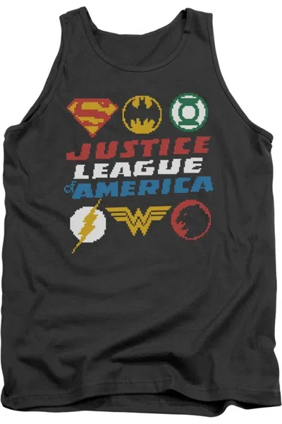 Gildan Justice League Of America Pixel Logos Adult Tank Top In Pink