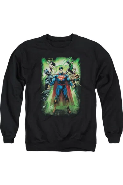 Gildan Justice League Of America Power Burst Adult Crewneck Sweatshirt In Black