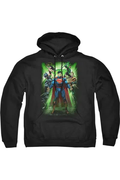Gildan Justice League Of America Power Burst Adult Pull Over Hoodie / Hooded Sweatshirt In Black