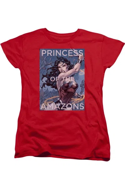Gildan Justice League Of America Princess Of The Amazons Short Sleeve Womens Tee / T-shirt In Red