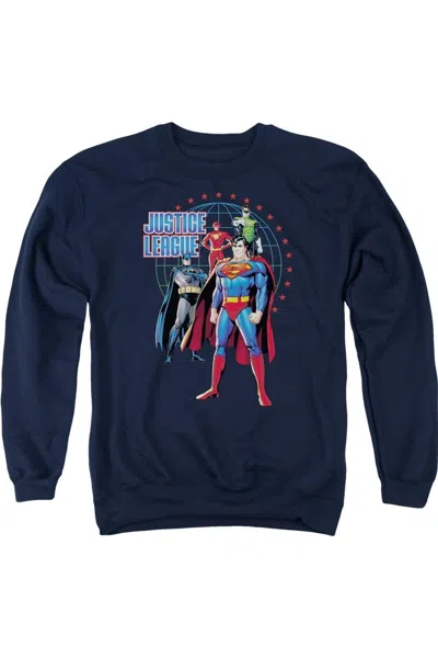 Gildan Justice League Of America Protectors Adult Crewneck Sweatshirt In Blue