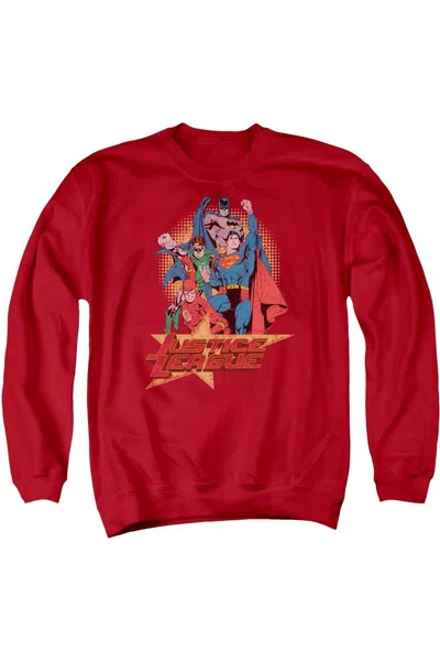 Gildan Justice League Of America Raise Your Fist Adult Crewneck Sweatshirt In Red