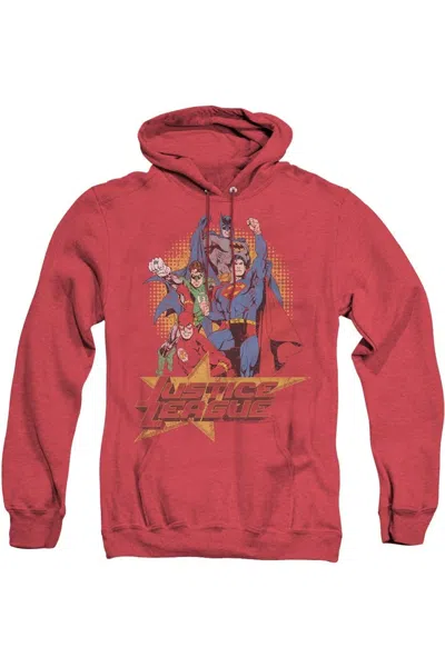 Gildan Justice League Of America Raise Your Fist Adult Heather Hoodie / Hooded Sweatshirt In Red