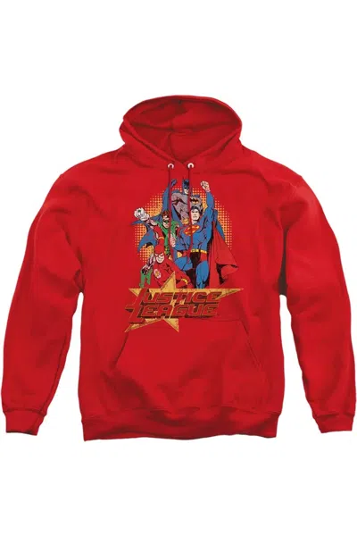 Gildan Justice League Of America Raise Your Fist Adult Pull Over Hoodie / Hooded Sweatshirt In Red