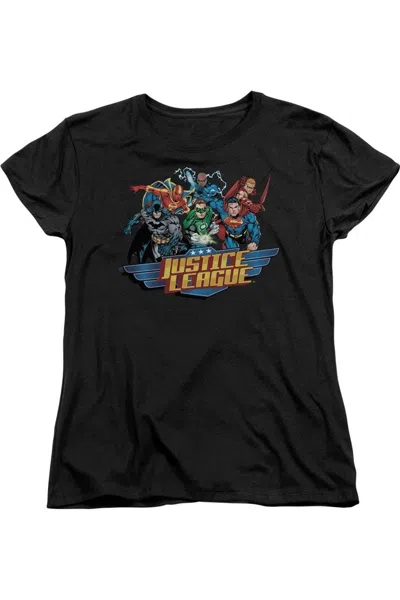 Gildan Justice League Of America Ready To Fight Short Sleeve Womens Tee / T-shirt In Black